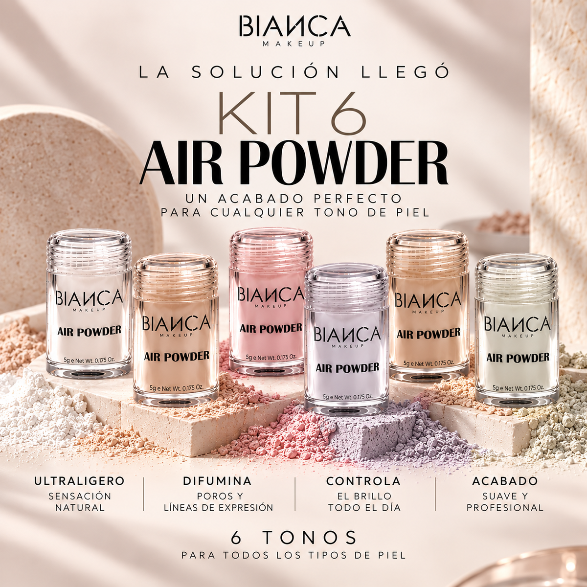 NUEVO Air Powder (Polvo traslúcido) Kit de 6 polvos